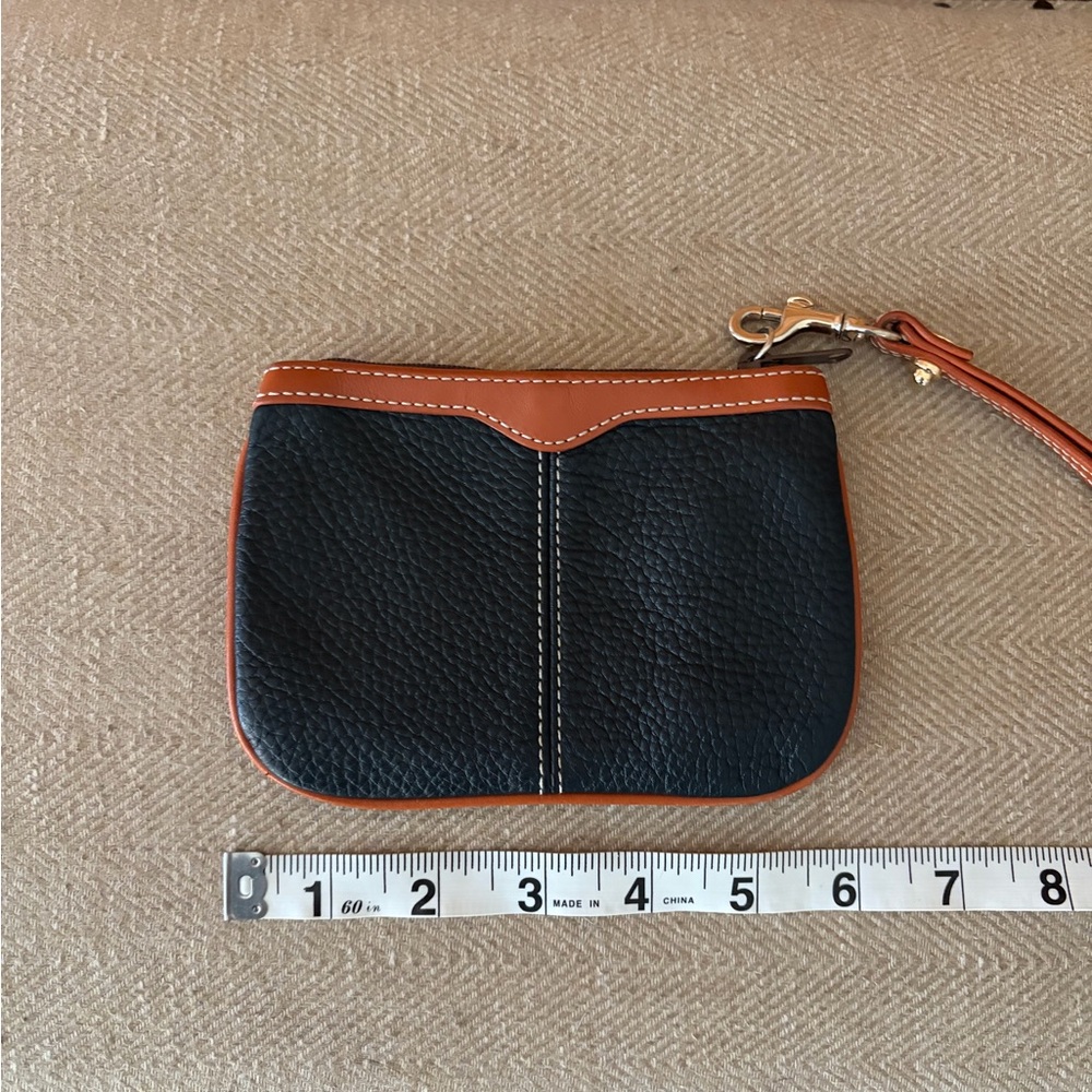 Dooney & Bourke Black Pebbled Leather Wristlet with Brown Leather Detail - Picture 9 of 11